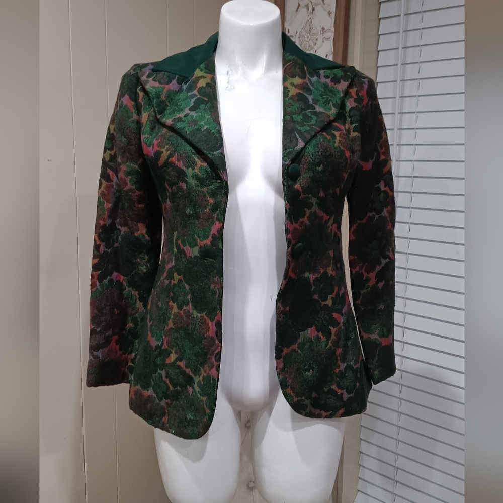 Sophisticated Vintage Floral Women's Blazer By SABA Rare Find Jewel Tones 💚 - Picture 2 of 14